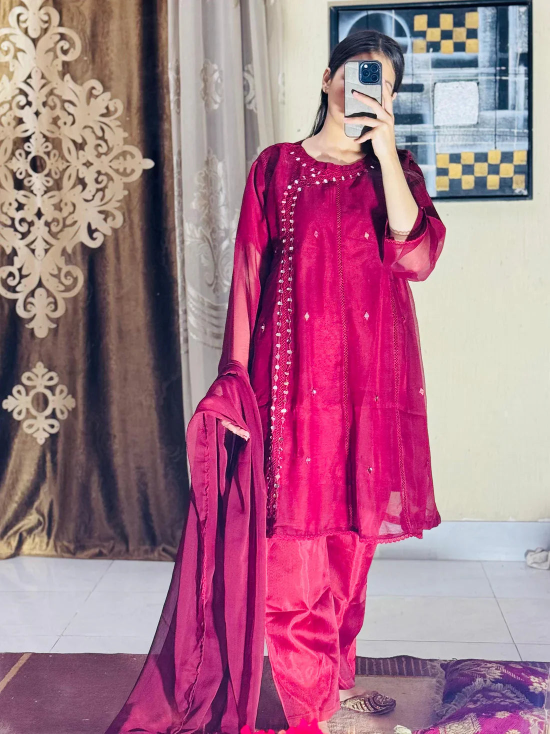 Mahnoor Maroon (Stitched 3 Pcs)